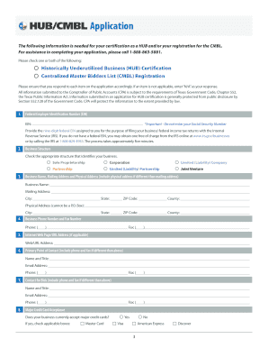 Texas HUB Certification and CMBL Registration Application