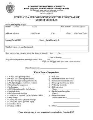 Massachusetts Motor Vehicle Liability Appeal Form