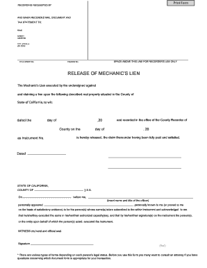Release of Mechanic's Lien