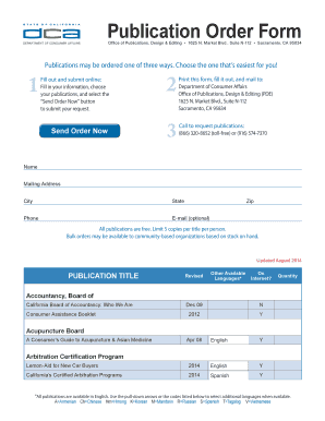California Department of Consumer Affairs Publication Order Form