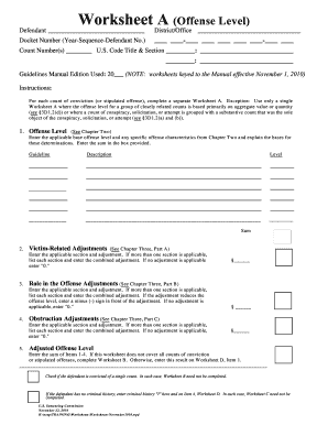US Federal Sentencing Guidelines Worksheet