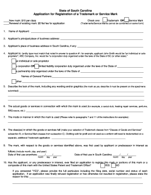 South Carolina Trademark or Service Mark Application