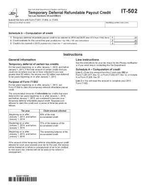 New York Temporary Deferral Refundable Payout Credit Form IT-502