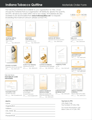 Indiana Tobacco Quitline Materials Order Form