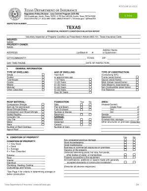 Texas Residential Property Condition Evaluation Report