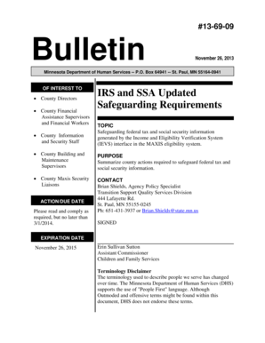 Minnesota Safeguarding Federal Tax and Social Security Information Bulletin