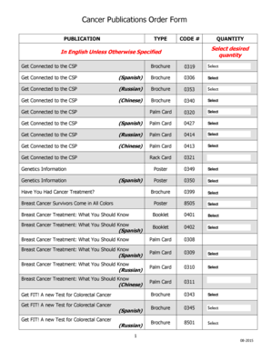 Cancer Publications Order Form