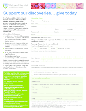 Walter and Eliza Hall Institute Donation Form
