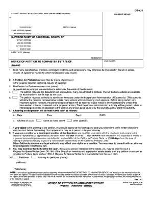 California Notice of Petition to Administer Estate