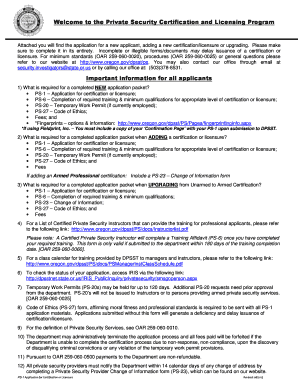 Oregon Private Security Certification Application