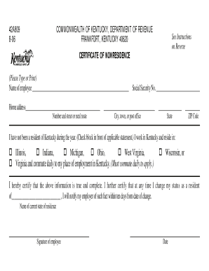 Kentucky Certificate of Nonresidence