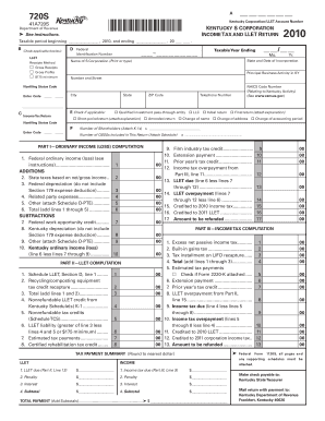 Kentucky S Corporation Income Tax and LLET Return 2010