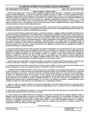 US Standard Form 312 Nondisclosure Agreement