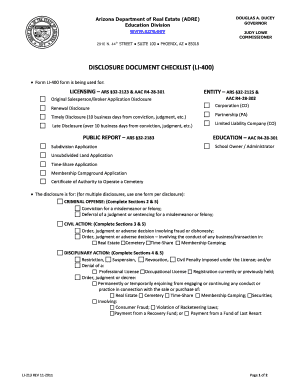 Arizona Real Estate Disclosure Document Checklist