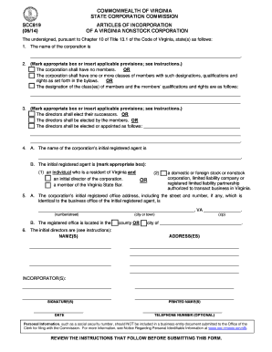 Virginia Nonstock Corporation Articles of Incorporation