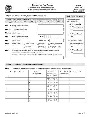 USCIS Form I-912 Request for Fee Waiver