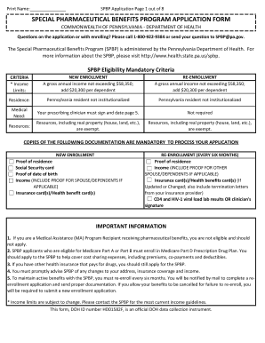 Special Pharmaceutical Benefits Program Application