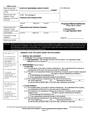 Wisconsin Marital Settlement Order