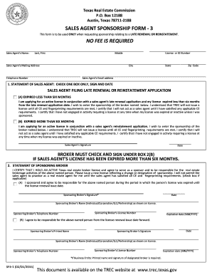 Texas Sales Agent Sponsorship Form
