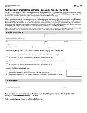 Michigan W-4P Withholding Certificate