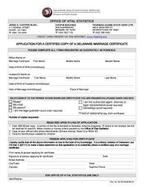 Application for Delaware Marriage Certificate