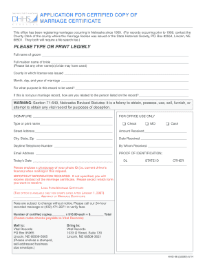 Nebraska Marriage Certificate Application