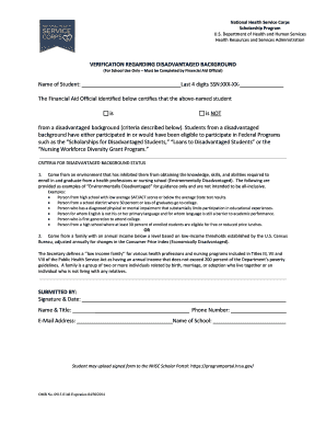 NHSC Disadvantaged Background Verification Form