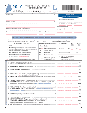 2010 Maine Individual Income Tax Form 1040ME