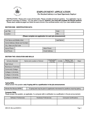 Maryland Judiciary Employment Application