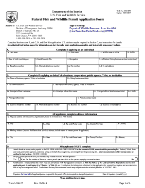 US Fish and Wildlife Permit Application