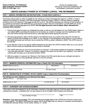 Connecticut Limited Durable Power of Attorney Pre-Retirement