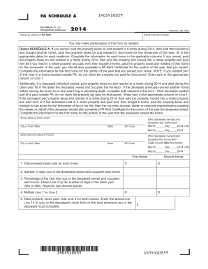 PA Schedule A Property Tax Rebate Form
