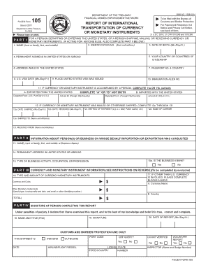 FinCEN Form 105 Report of International Currency Transportation
