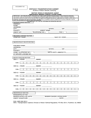 Kentucky Motor Vehicle Insurance Binder Cancellation Form