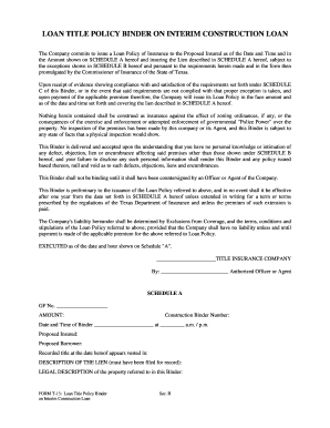 Loan Title Policy Binder on Interim Construction Loan