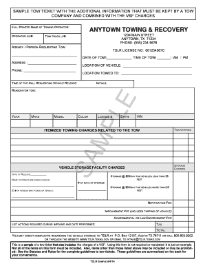 Texas Tow Ticket and Vehicle Storage Facility Charges