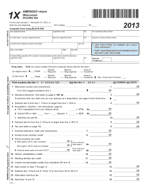 Wisconsin 1X Amended Income Tax Form