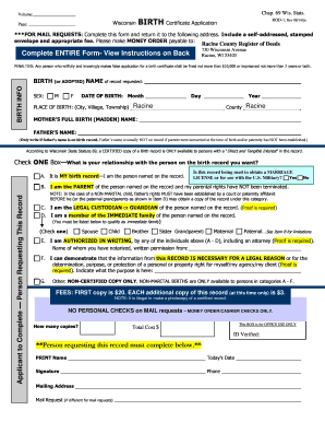 Wisconsin Birth Certificate Application
