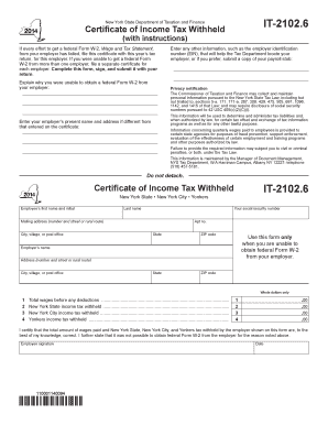 New York State Certificate of Income Tax Withheld IT-2102.6