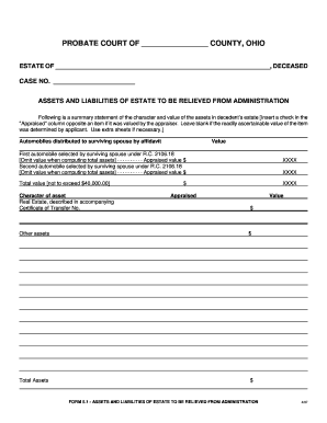 Ohio Estate Assets and Liabilities Form