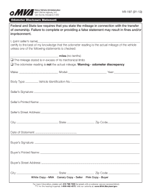 Maryland Odometer Disclosure Statement