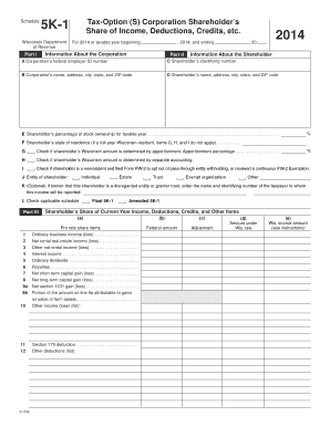 Wisconsin S Corporation Shareholder’s 5K-1 Form