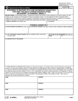 VA Form 21-0781a Statement of Support for PTSD Claim