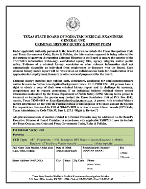 Texas Criminal History Query & Report Form
