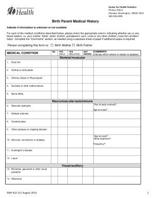 Washington Birth Parent Medical History Form