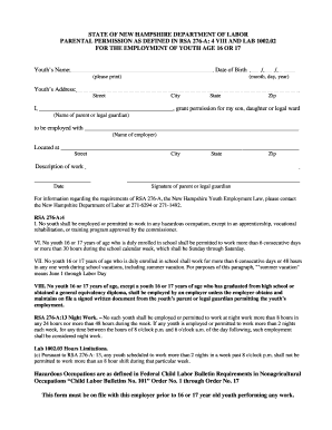 New Hampshire Youth Employment Permission Form