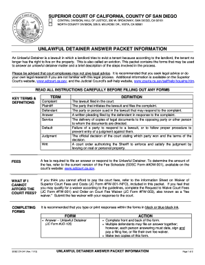 California Unlawful Detainer Answer Packet