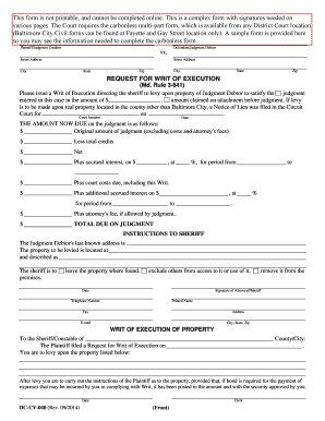 Maryland Request for Writ of Execution
