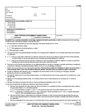California Joint Petition for Summary Dissolution