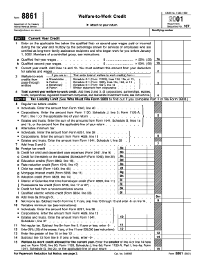 Form 8861 Welfare-to-Work Credit 2001